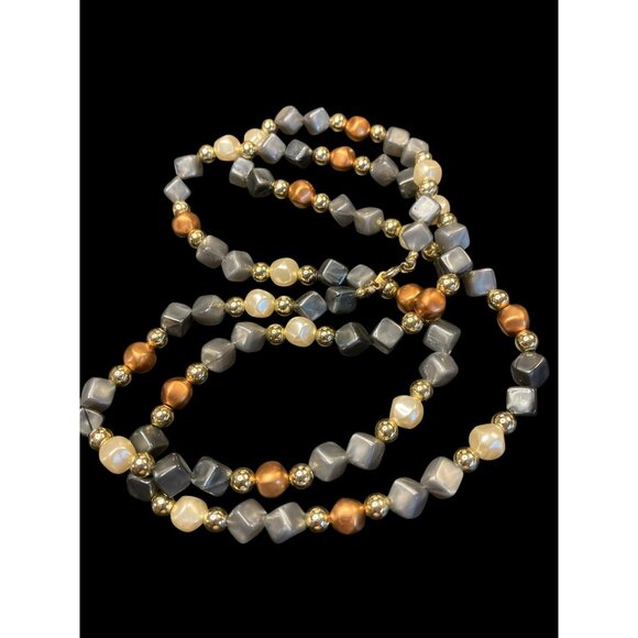 Gold-Plated Chain Necklace & Beaded Pearl Set With Matching Dangle Earrings -183 - Picture 2 of 4